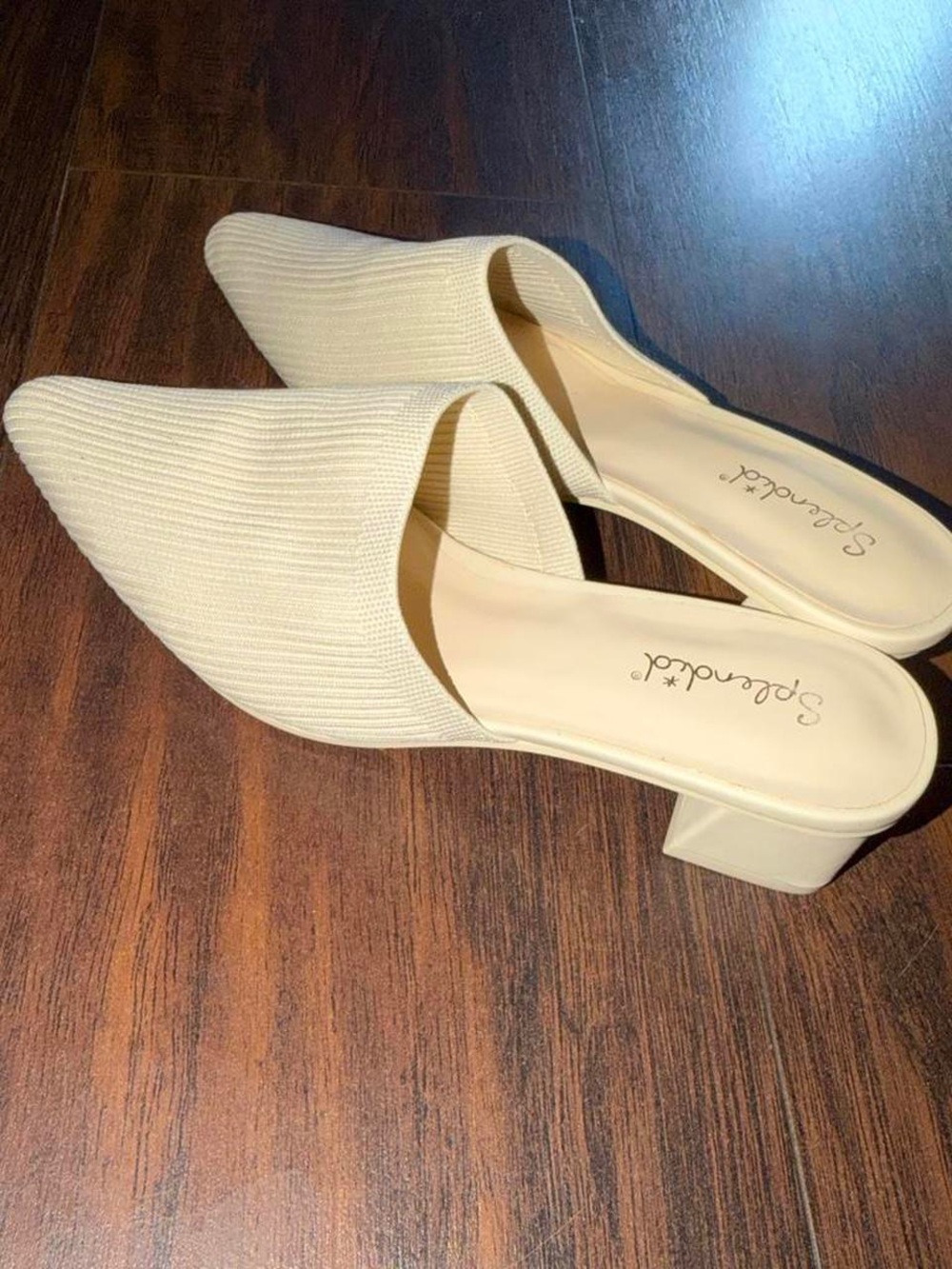 Splendid Cream Ribbed Pointed Mule Heels - Picture 3 of 5